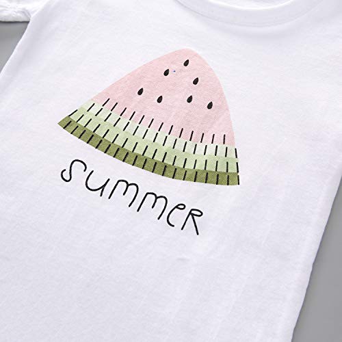 Xfglck 1-4T Toddler Kids Baby Girls Summer Outfits Clothes Watermelon Print Tops + Shorts Pants with Belt Short Set (Pink Set, 4-5 y)