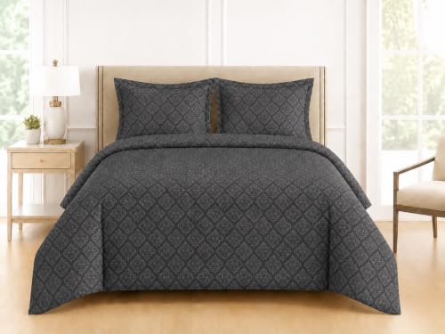 Image of DECOR2ADMIRE 400 TC Cotton Bedsheet with 2 Pillow Covers, Premium Damask Self Design Bed Sheet for Double Bed (Dark Grey, Double King)