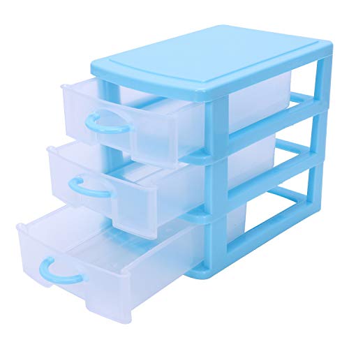 Pasuihcay Mini Translucent Drawer Type Plastic Storage Box?Blue 3 Layers?