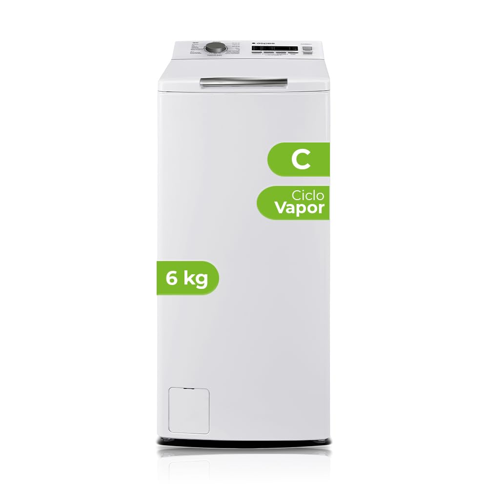 Aspes Lavadora 6Kg Carga Superior Blanco ALCS6201C. 2100W, 1200rpm, 16 Programas, Función Stop&Go, Clase de Eficiencia Energética C