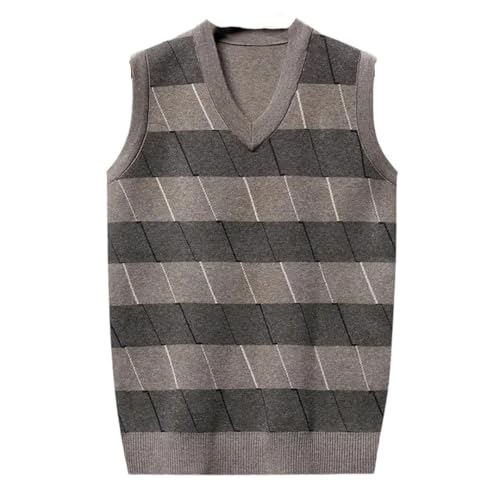 Men V Neck Sleeveless Sweater Vest Spring Casual Business Plaid Pullover Waistcoat Layering