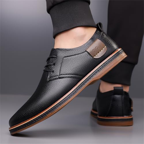 Veslexth Men Casual Driving Loafers Breathable Comfort Walking Wing Tips Lace Up Luxury Leather Shoes for Male Business Work Office Dress Outdoor Sneakers Black4