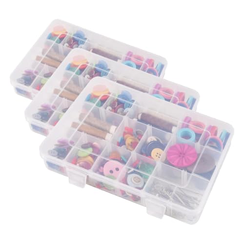 Image of Exptolii 18 Grids Plastic Organizer Box with Dividers, Clear Compartment Container Storage for Beads Crafts Jewelry Fishing Tackles, Size 7.9 x 6.2 x 1.2 in (Pack of 3)
