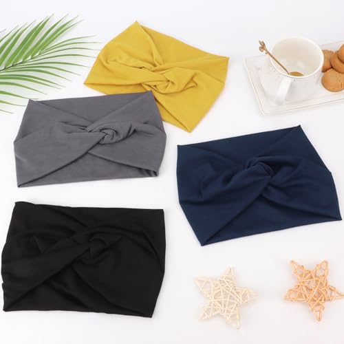 Image of DRESHOW 6 Pack Extra Wide Headbands for Women Large Turban Headband Boho Head Wrap Elastic Hairbands Hair Twisted Knot Hair Accessories