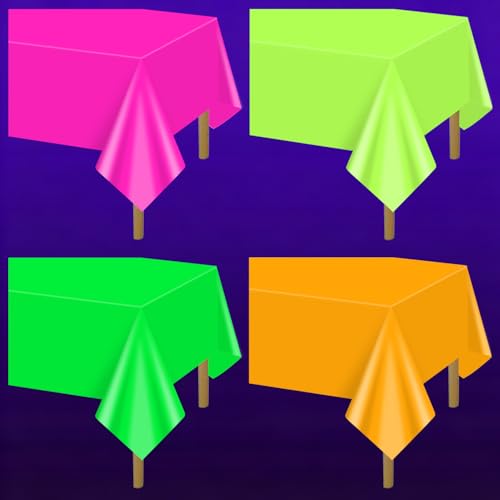 APUXXJUPA 4 Pcs Glow in The Dark Table Cloths Neon Tablecloths for Parties Neon Birthday Party Decorations 51 X 86 Inches