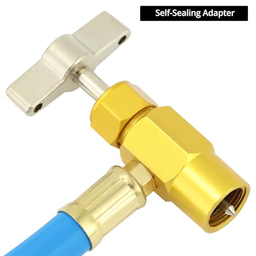 Image of QWORK R134A Refrigerator Service Hose Kit with Gauge, Piercing Valve & Self-Sealing Adapter - No Refrigerant Included