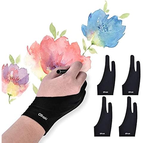 OTraki Drawing Glove 4 Pack Artist Gloves Digital Art Glove Free Size with Two Fingers Tablet Drawing Glove Right Hand for Graphics Pad Painting Good for Right or Left Hand - 2.95 x 7.87 inch Cover