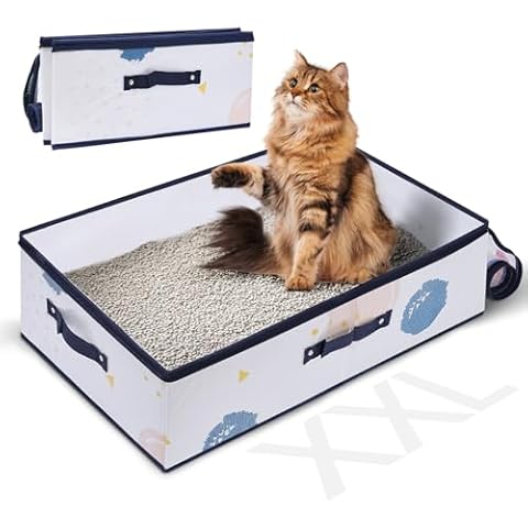 MIU Color Cat Travel Litter Box with Lid, Portable Extra Large XL Leak-Proof Collapsible Litter Box Great for Travel Hotel Stays and Road Trip 24x16x8 Inches (Blue Bubble) Cover
