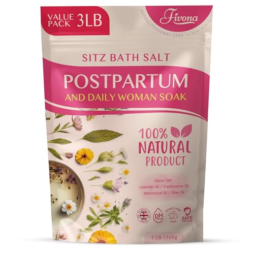 Image of FIVONA Postpartum Soak Blend 48oz - Sitz Bath Salt Natural Soaking Blend - Epsom Salt with Pure Essentials Oils for Soothing Postpartum Recovery, Large Value Pack, Perineal Care