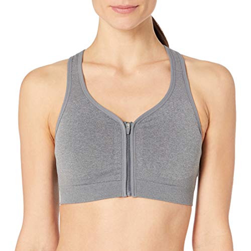 Jockey Women's Zip Front Seam Free Bra, Medium Grey Heather Melange, Medium