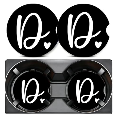 2PCS Letter D Car Cup Holder Coasters,Simple Initial Car Coasters Cars Accessories Interior Decor Universal Neoprene 2.75" Anti-Slip Rubber Mat with Finger Slot,Monogram Gifts for Women, Men, Driver