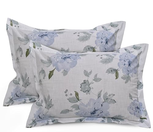 Image of Huesland by Ahmedabad Cotton 144 TC Double Bedsheet Cotton with 2 Pillow Covers | White, Powder Blue & Grey