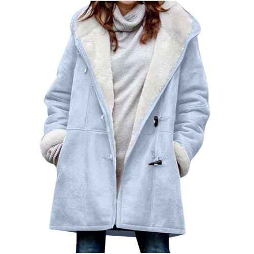Womens Sherpa Fleece Lined Winter Jacket with Horn Buttons Hooded Duffle Jacket Warm Winter Coats Overcoat Outerwear4