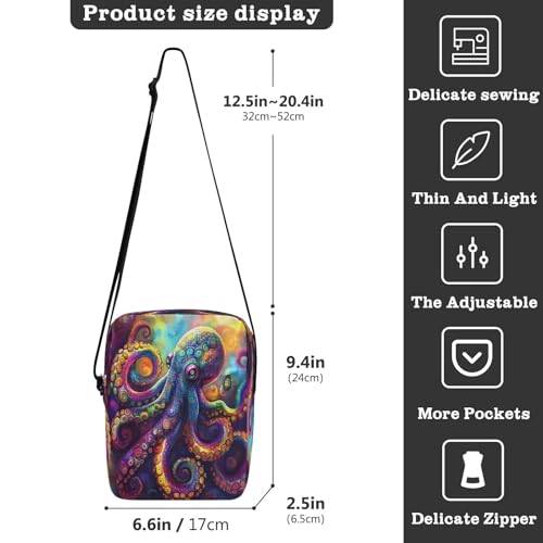 Crossbody Bag Colorful Octopus Messenger Bag for Women Men Purse Shoulder Bag Satchel Bag with Adjustable Strap 214B87863