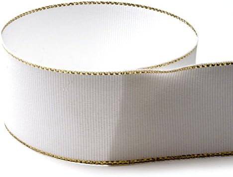 1-3/8" Jingle Bells Grosgrain Ribbon (White and Gold Tinsel Ribbon) - 100 Yards - Made in The USA