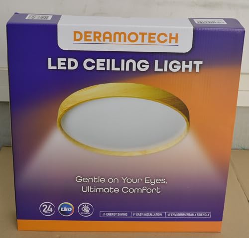 DERAMOTECH Wooden Ceiling Light 24W 1500 lm, LED Ceiling Lamp, Neutral Light 4000K, Round Ceiling Light diameter 33x5CM - Image 2