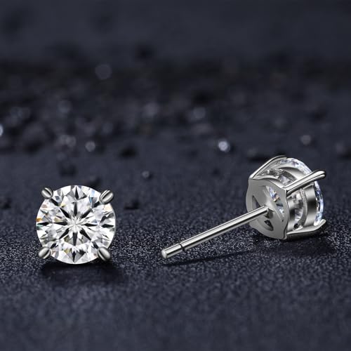Moissanite Earrings for Women - 0.1 Ct - 1 Ct D Color VVS1 Round Cut Lab Grown Diamond Stud Earrings for Women - 925 Sterling Silver Stud Earrings - Valentines Day Gifts Mothers Day Gifts for Mom Her2