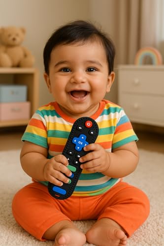 Image of TV Remote Soft Silicone Teether for Baby Gums, Teething Toy for Babies, BPA Free, Pain-Relief, Non-Toxic, 100% Food Grade, Soothing & Smooth Edges Easy to Grasp Chewable -Grey (Pack of 1)