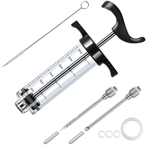 jelly donut filler - JY COOKMENT Meat Injector Syringe, 1-oz Marinade Flavor Injector with 2 Professional Needles,1 Cleaning Brushes(BLACK)