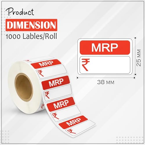 Image of GLUN Self-Adhesive MRP Price Stickers for General Use, 2000 Sticker Roll Size 38x25mm, Price Tags with Large Blank to Print or Write Pricing for Retailers