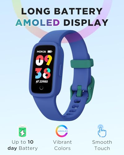 BIGGERFIVE Vigor 3 Kids Fitness Tracker Watch, AMOLED Screen, No App No Phone Needed, 3ATM Waterproof, Heart Rate and Sleep Monitor, Pedometer Watch, Sports Step Counter for Boys Girls Ages 5-15, Blue - Image 3