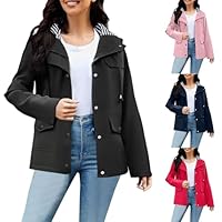 Couawaticy rain jacket Womens Waterproof Rain Jacket Lightweight Hooded Packable Windbreaker Outdoor Raincoat Coat Black-d M