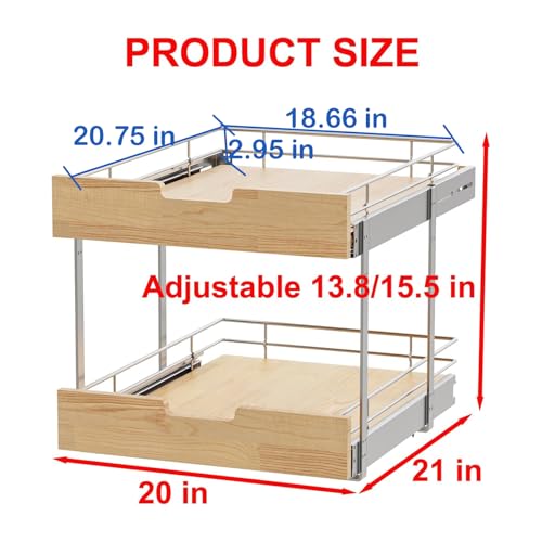 Pull Out Cabinet Organizer,Heavy-Duty Slide Out Shelf, Wood and Wire Basket, Pull Out Drawer for for Kitchen Under Sink Space, Pantry, Bathroom, 2 Tie 20 * 21 in - Image 3