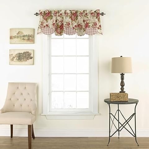 Waverly Norfolk Modern Farmhouse Floral Rod Pocket Valance for Windows in Bedroom, Kitchen, or Living Room, 60" x 16", Tea Stain Cover