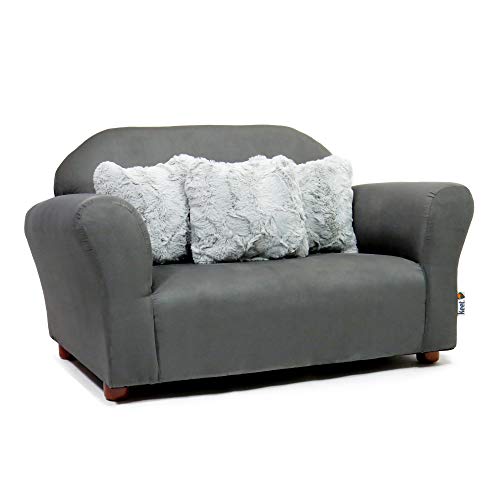 Keet Plush Childrens Sofa With Accent Pillows, Charcoal/Grey #TOP3