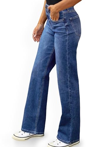 Women's High Waisted Straight Leg Jeans Stretchy Wide Leg Bootcut Denim Pants 2025 Trendy3
