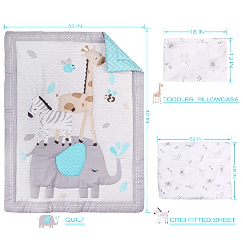 Image of JISEN 3 Piece Crib Bedding Set Crib Quilt Crib Sheet Pillowcase - Soft Microfiber Printed Nursery Set for Baby Boys or Girls Gray