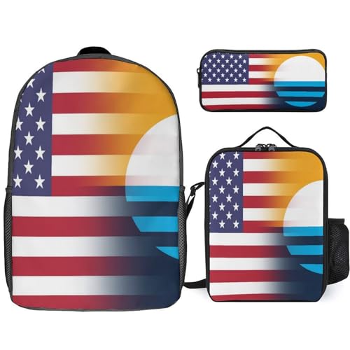 Milwaukees U.S.A. Flag Classic Backpack Lunch Bag Pencil Case 3 Piece Set Travel Daypack