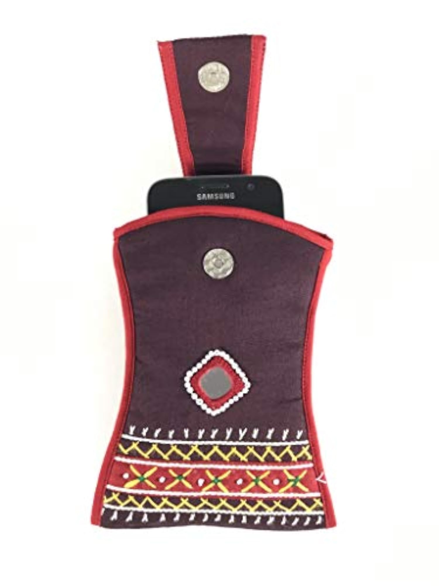 Embroidered Mobile Pouch with String and Detachable Key Ring (MultiColour)