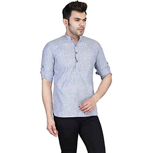 Image of TAHVO Men's Casual Cotton Kurta Shirt, Short Kurta