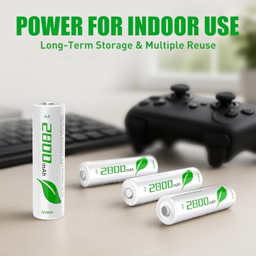 Image of Rechargeable AA Batteries, 2800mAh High Capacity, NiMH AA Rechargeable Batteries 24Pack Double AA Batteries for Household, Toys & Gaming Controllers - Long Battery Life 1.2V Low Self Discharge
