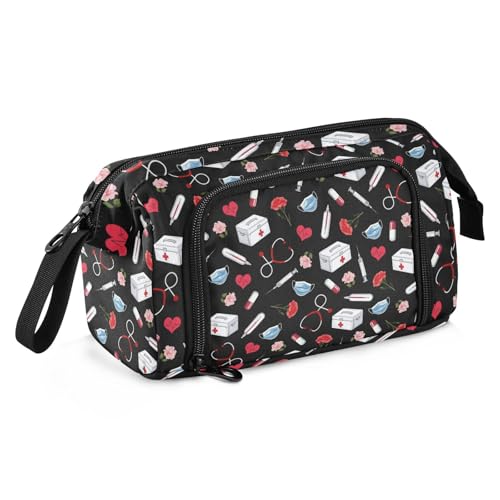 Image of Nurse Print Big Capacity Pencil Pen Case Large Pencil Pouch | Portable Multi Compartment Zipper Pencil Bags Stationery Storage for Men Women College Office