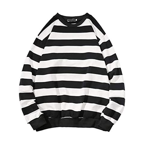 Comfy Striped Print Long Sleeve Sweatshirt Men's Round Pullover Tops Long Sleeved Stripe Blouse Autumn Winter Sweatshirt White Cover