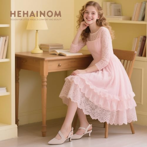 Image of Hehainom Girls Dress Shoes Kitten Heels Sandals Little Big Kids Pointed Toe Slingback Wedding Party Pumps Shoes