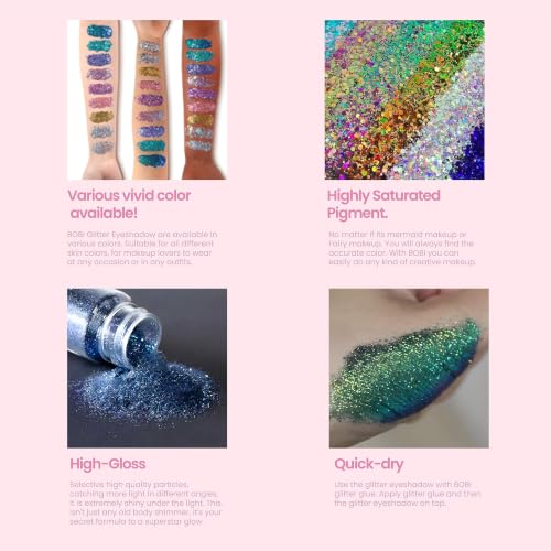 Image of BOBI Holographic Loose Radiant Glitter Eyeshadow, 10g Blue | Highly Pigmented, Long-Lasting, Shimmer Finish | Easily Blendable Hydrating Eye Makeup Eye Shadow | All Skin Types