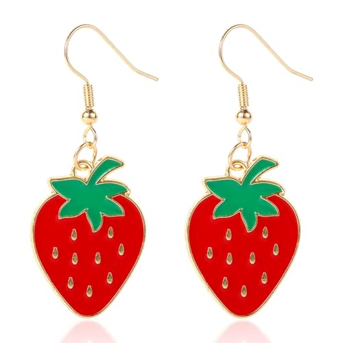 Strawberry Dangle Earrings for Women, Red Cute Strawberry Earring Fruit Drop Dangle Jewelry for Women Fashion Holiday Party Accessories