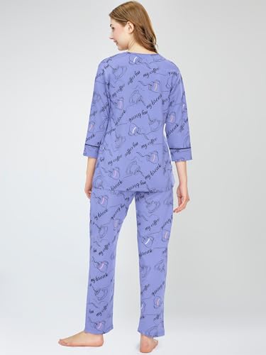 Image of ZEYO Night Suit for Women's Cup & Saucer Printed Cotton Night Dress of Top and Pajama Set 5788