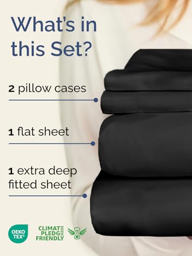Image of Extra Deep Pocket Full Size Sheet Set - 4 Piece Breathable & Cooling Bed Sheets - Hotel Luxury Bedding with 16 to 21 inch Extra Deep Pockets - Ultra-Soft, Fade & Wrinkle Resistant - Oeko-Tex - Black