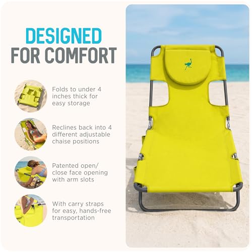 Image of Ostrich the Original Chaise 72 x 22 Inch Lounge Portable Reclining Lounger, Outdoor Patio, Beach, Lawn, Camping, or Pool Tanning Chair, Lime Green