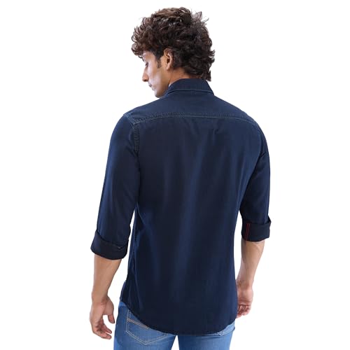 Image of Spykar Men's Slim Fit N /A Full Sleeve Indigo Casual Shirts