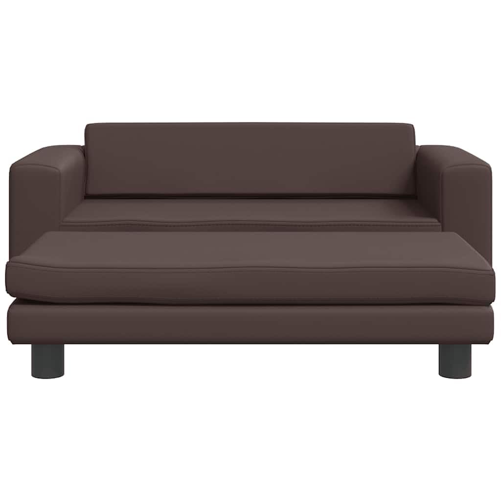 Sofa dziecięca z taboretem brązowa ze sztucznej skóry i pianki, 100 x 50 x 30 cm, dla dzieci w wieku od 3 do 6 lat, z ramą z drewna sosnowego i nośnością 50 kg