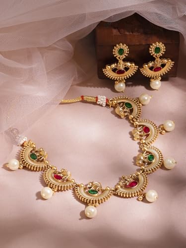 Image of Rubans Necklace Set Gold Plated Traditional Stylish Jewellery Gift for Women & Girls