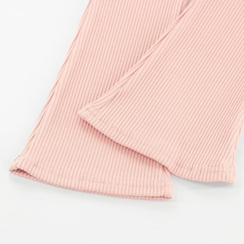 ACESTAR Girls Ribbed Knit Bell Bottom Pants Toddler Elastic Waist Ruffle Leggings Flared Pants (2-10 Years)4