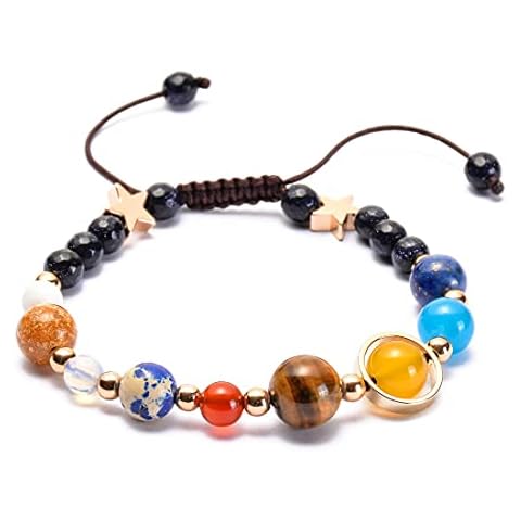 GelConnie Solar System Bracelet Universe Galaxy Bracelet The Eight Planets Guardian Star Bracelets Charm Stretch Bracelet Stone Beads Bracelet Meditation Relax Bangles Healing Gifts for Women, Men Cover