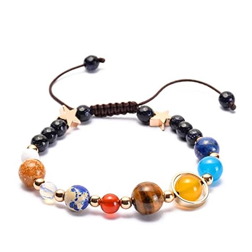 GelConnie Solar System Bracelet Universe Galaxy Bracelet The Eight Planets Guardian Star Bracelets Charm Stretch Bracelet Stone Beads Bracelet Meditation Relax Bangles Healing Gifts for Women, Men