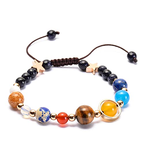 Solar System Galaxy Bracelet - The Eight Planets Guardian Star Lava Rock Stretch Yoga Chakra Aromatherapy Essential Oil Diffuser Bracelet for Men & Women